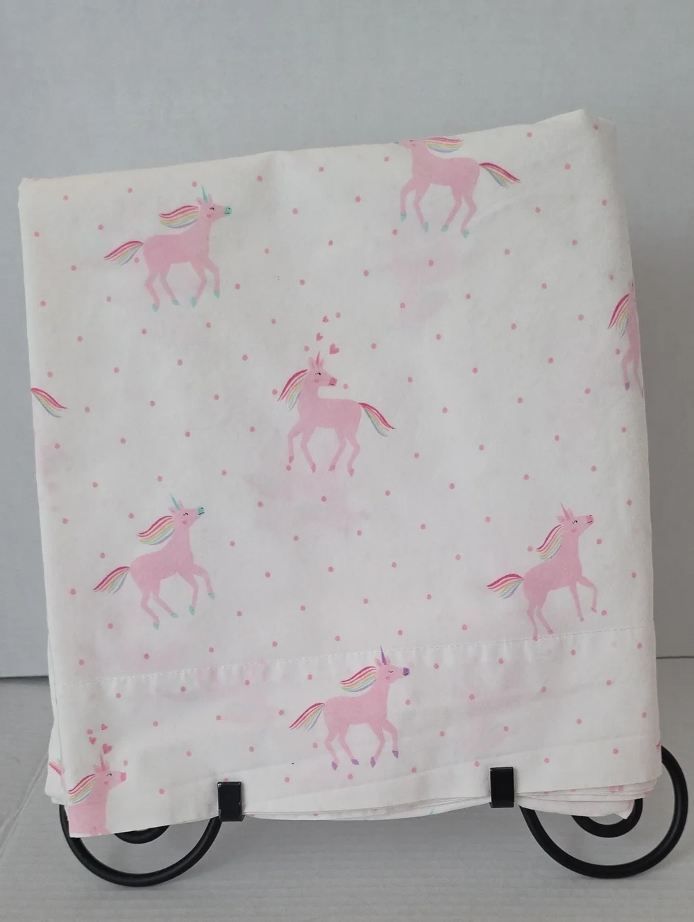 Pottery Barn Kids Pink Rainbows Unicorn Hearts Organic Cotton Full Flat Sheet
